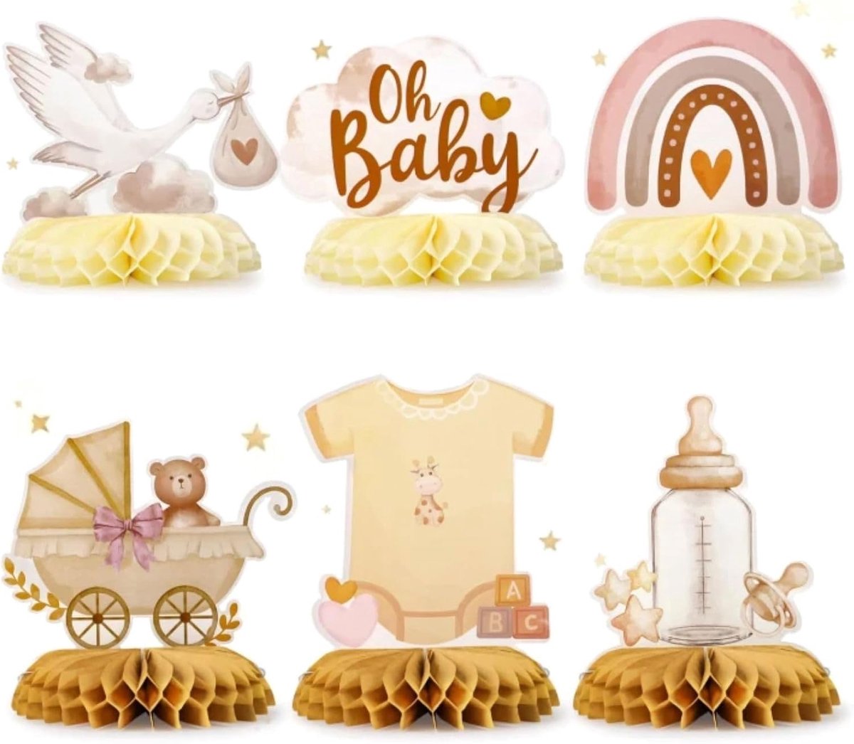 6 stuks decoratieve babyshower & tafeldecoratie, babyshower decoratie, met de opdruk "Oh Baby" – ideaal voor babyverjaardagen, doopfeesten en genderreveal-feestjes
