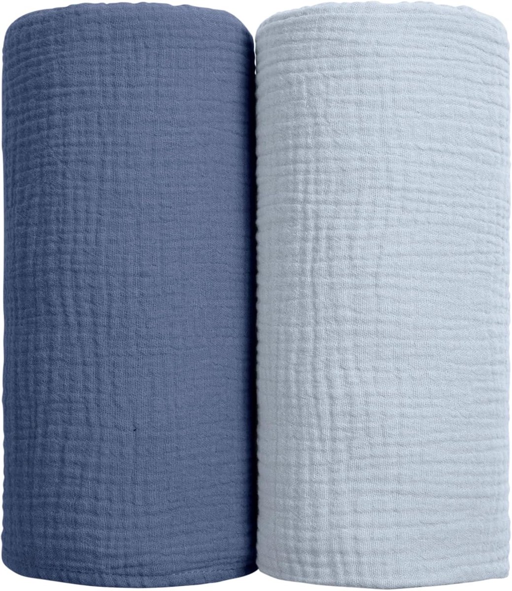 lulumoon Baby wikkeldekens - Katoenen wikkeldeken zachte ontvangstdeken voor baby's, neutraal, 2 stuks (marineblauw)