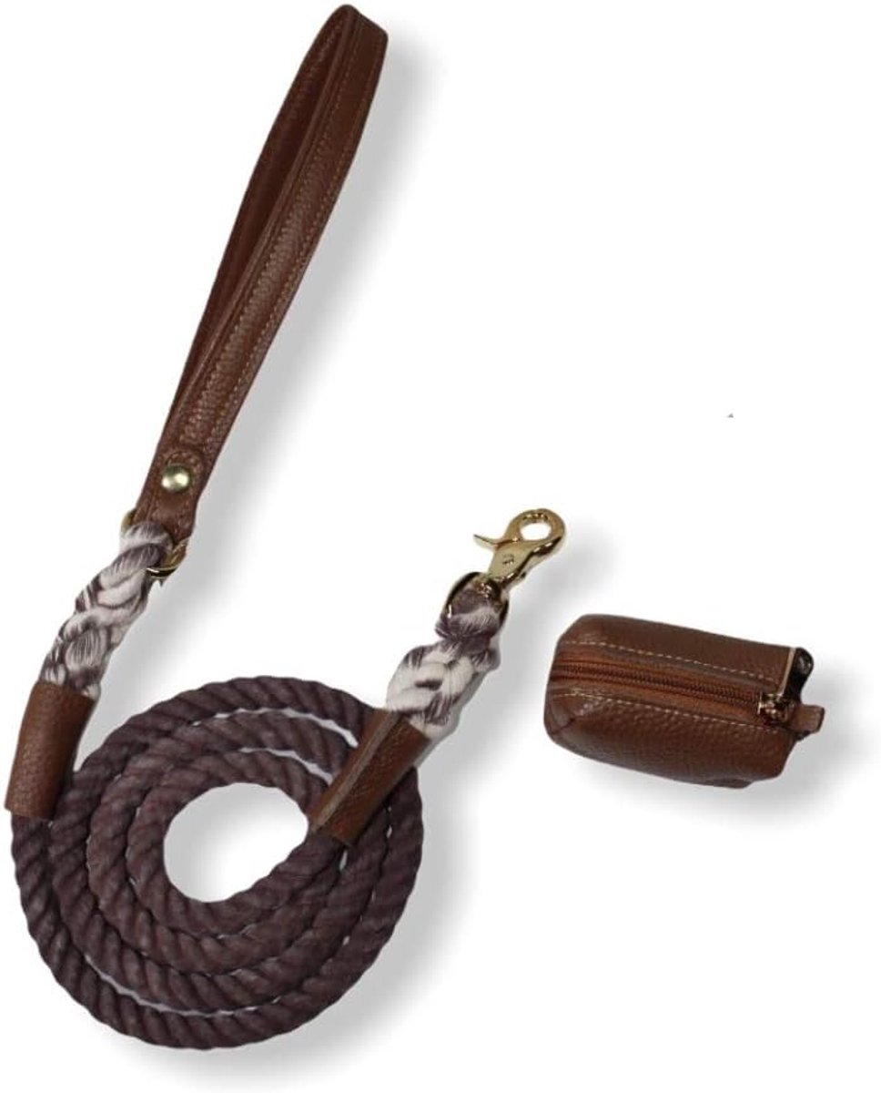 hondenriem met hondenriem + draagtas, robuuste en elegante hondenriem, 1,5 m, handvat of handgreep van kunstleer