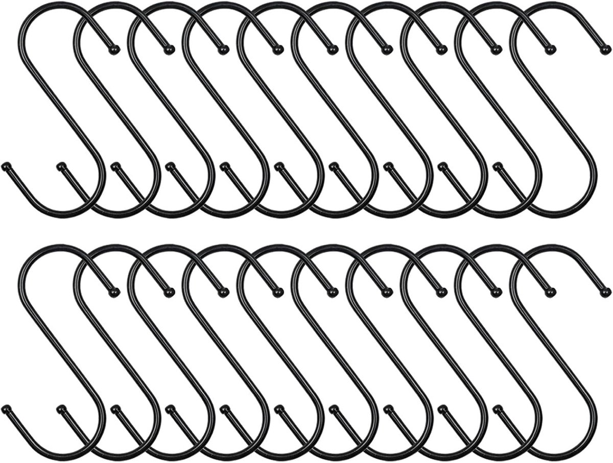 S-haken RVS Zwart 9cm Groot voor Garderobe, Keuken, | S-vormige Haken Om Op Te Hangen Keukenhaken Ophanghaken Kledingstang, Badkamer, Kast En Tuin