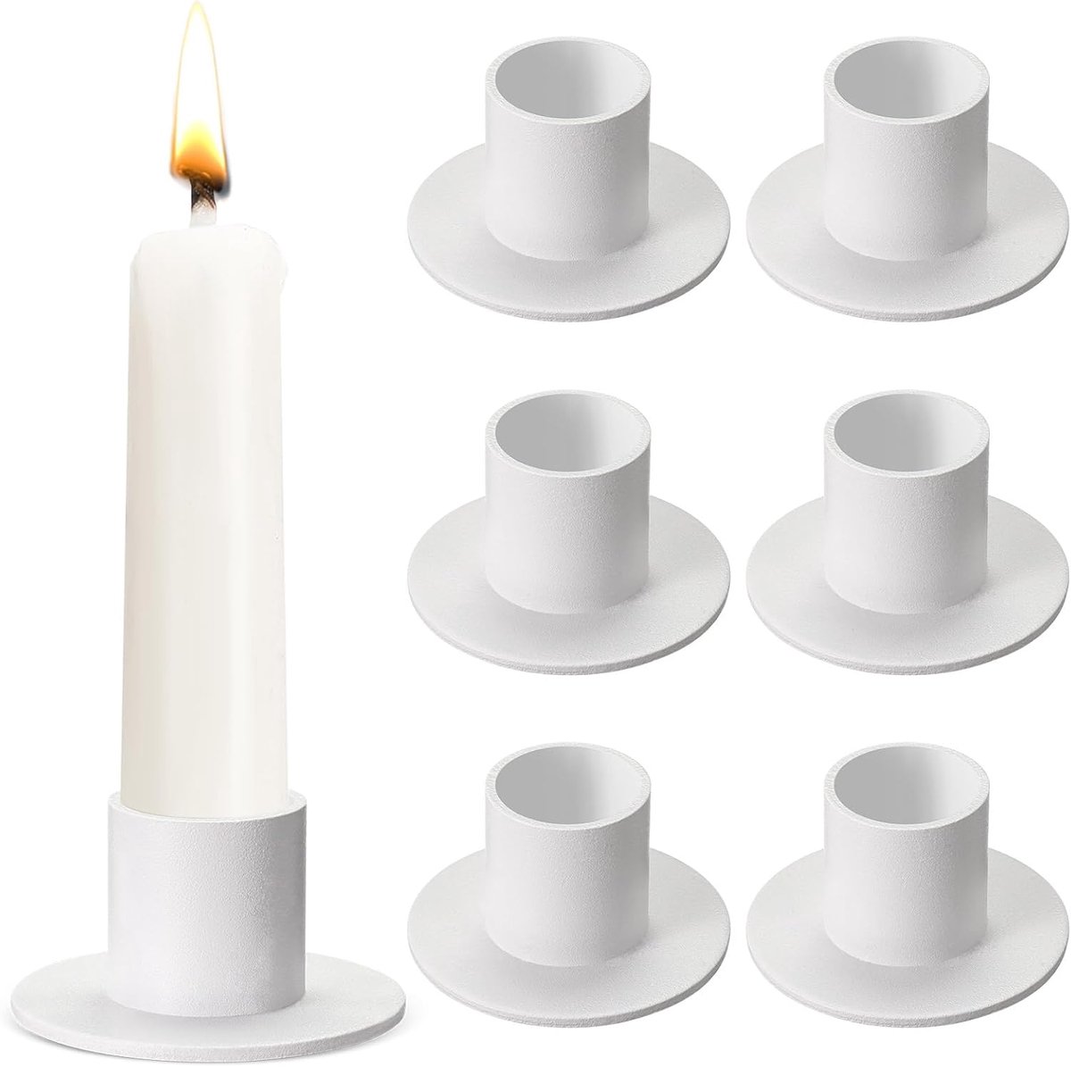 6 stuks kaarsenhouders voor staafkaarsen, zuilkaarsenhouders van wit metaal, kandelaars voor de decoratie van woonkamer, eetkamer, kamer, feest, Kerstmis