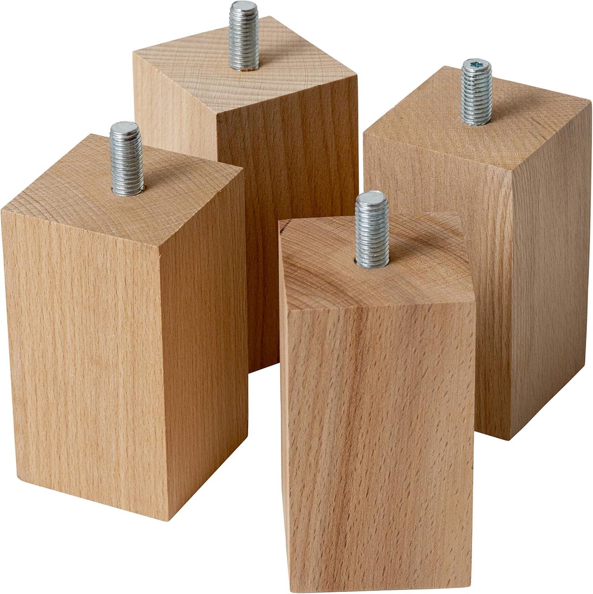 Poten en bankpoten, hoogte 10 cm, van hout, lichte kleur, Made in Italy, rechthoekig, set van 4 poten voor kasten, bedden en fauteuils, 100 mm, poten van beukenhout