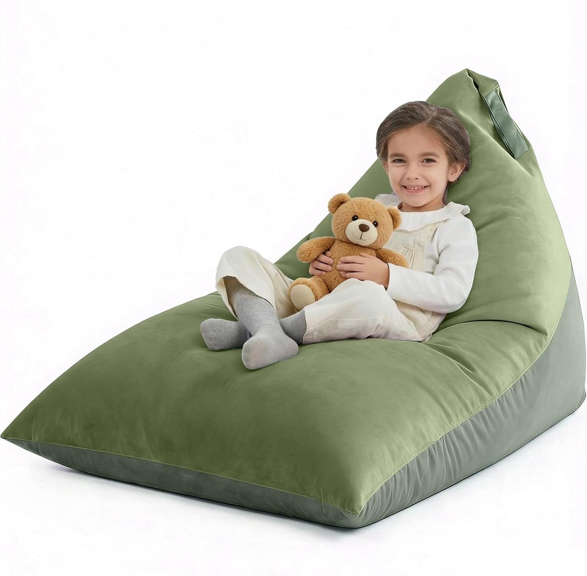 Opberghoes voor Knuffel Zitzakstoel voor Kinderen (geen vulling), 400L Extra Groot Premium Fluwelen Luie Bankhoes, Wasbare Ultra Zachte Driehoekige Zitzakstoelhoes (Groen)