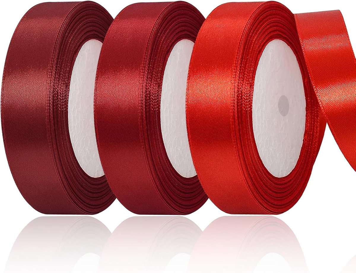 3 stuks cadeaulint rood, 66 m satijnen lint rood, 20 mm cadeaulint breed rood, satijnen lint dieprood, satijnen lint wijnrood, rood lint kerstlinten voor decoratie, cadeauverpakkingen Kerstmis