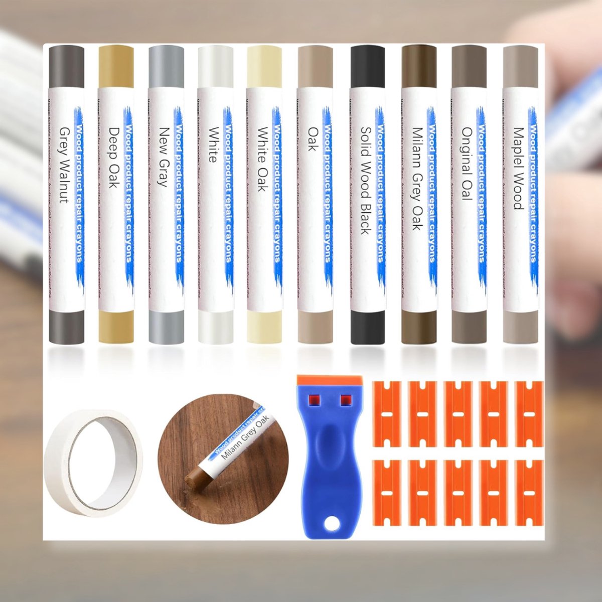 Zavio® Laminaat Reparatieset - Laminaatvuller - Vuller - Stiften Set - 10 kleuren