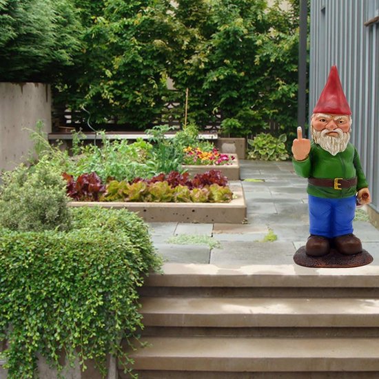 Standbeeld van tuinkabouter, 15 cm, dwergenornament, grappige tuin-gazonornamenten, waterdichte zonwering, tuindecoratie voor de tuin, terras, balkon, middelvinger, grappige kabouter — afbeelding 5