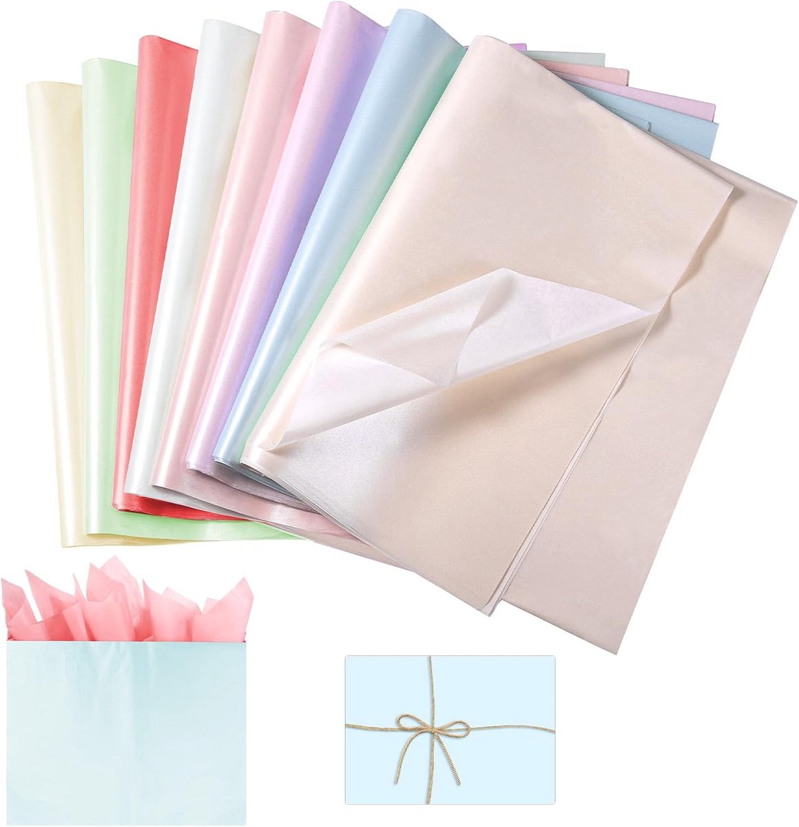 40st Metallic Vloeipapier, 50x35cm Glitter Parelmoer Inpakpapier Glinster Pastel Glans Inpakpapier voor Cadeauzakken DIY Handwerken Baby Shower Verjaardagsfeest Trouwerij