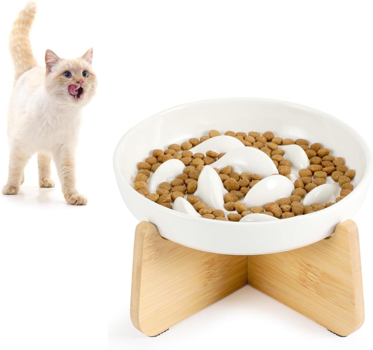 voerbak kat verhoogd, keramische anti-sling voerbak kat, slow feeder katten nat voer, gemakkelijk te reinigen, anti-sling kom voor katten en kleine honden, wit