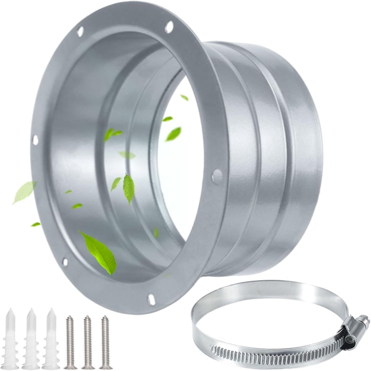 connector, metaal, wandflens, slangadapter met slangklemmen en schroeven, wandflens voor afvoerslang, airconditioning, ventilatiesysteem (100 mm)