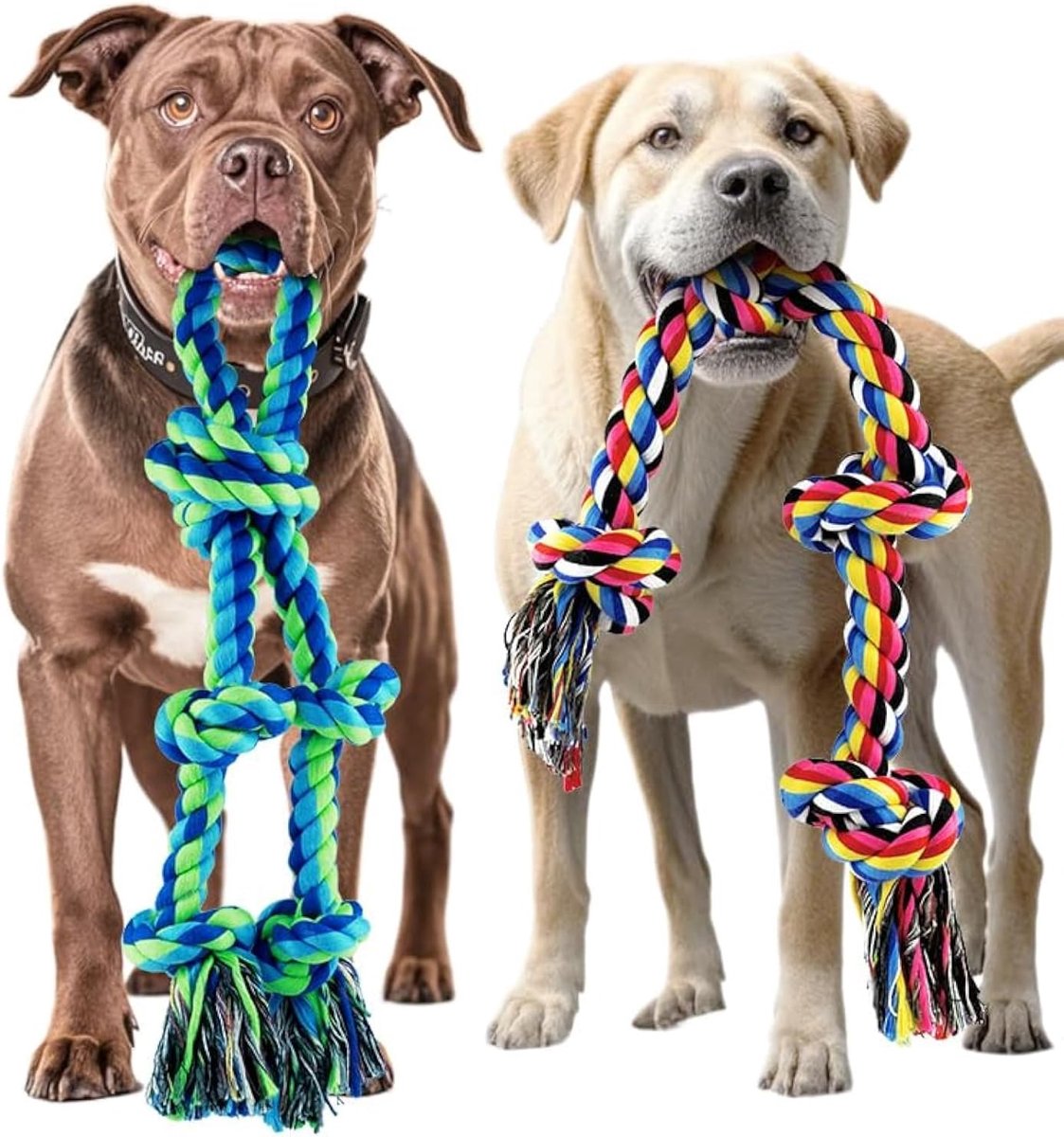 2 stuks hondentouw speelgoed voor agressieve kauwers, zwaar belastbaar hondenkauwspeelgoed voor grote honden, duurzaam katoenen touwspeelgoed voor middelgrote tot grote rassen, tandreiniging