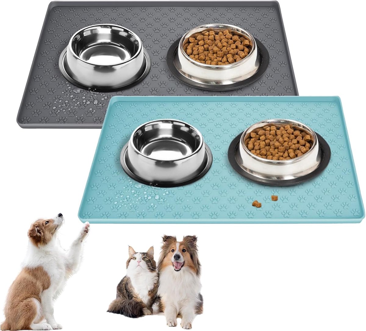 SanoZoo de Kommat! Öko-TEX Voermat voor Hond en Kat, Lichtgrijs – Gemaakt in Duitsland, Waterdicht en Anti-slip