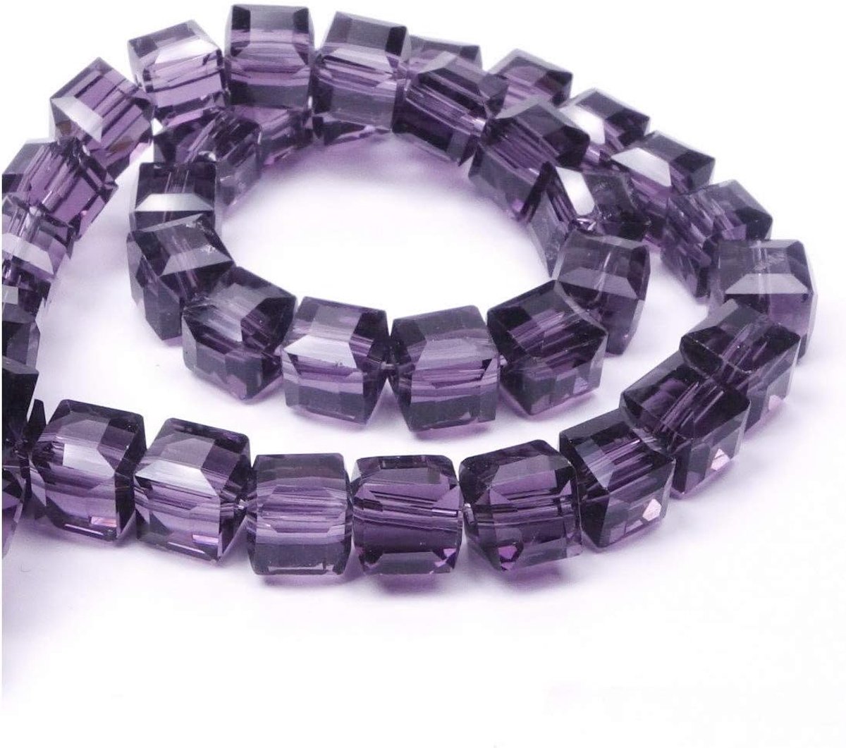 Kralen Tsjechische kralen glazen geslepen tussenkelkralen, glaskralen drukkralen 4mm en 6mm set kubus Facetgeslepen (Amethist Lila, 4x4x4 mm 25 stuks)