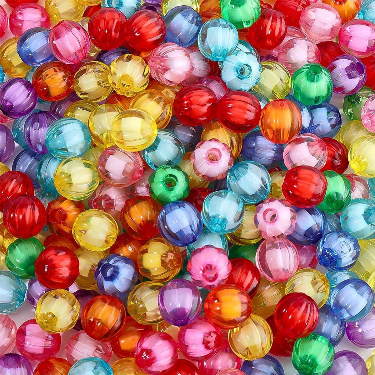 Kralen, grote bubbelkralen, 10 mm, rond, gemengde kleuren, afstandhouders, parels