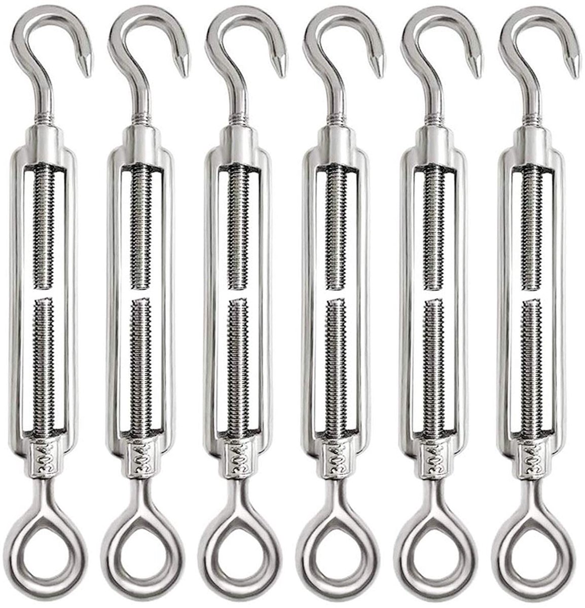 6 stuks draadspanners, spanslot, haakogen, spanschroef, draadspanner, roestvrij stalen spannerset voor hoge belasting, verstelbaar (M4)