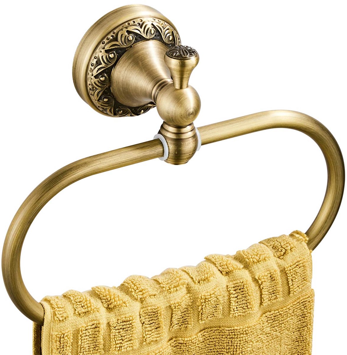 Ovale Handdoek Ring Antiek Messing Exquis Patroon Snijwerk Hanger Handdoek Houder voor Badkamer Keuken Accessoires Wandgemonteerd, Geborsteld Brons