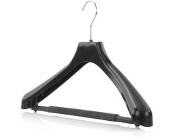 HANGERWORLD Pakket van 10 zwarte 42 cm plastic pakhangers met antislip broekstang