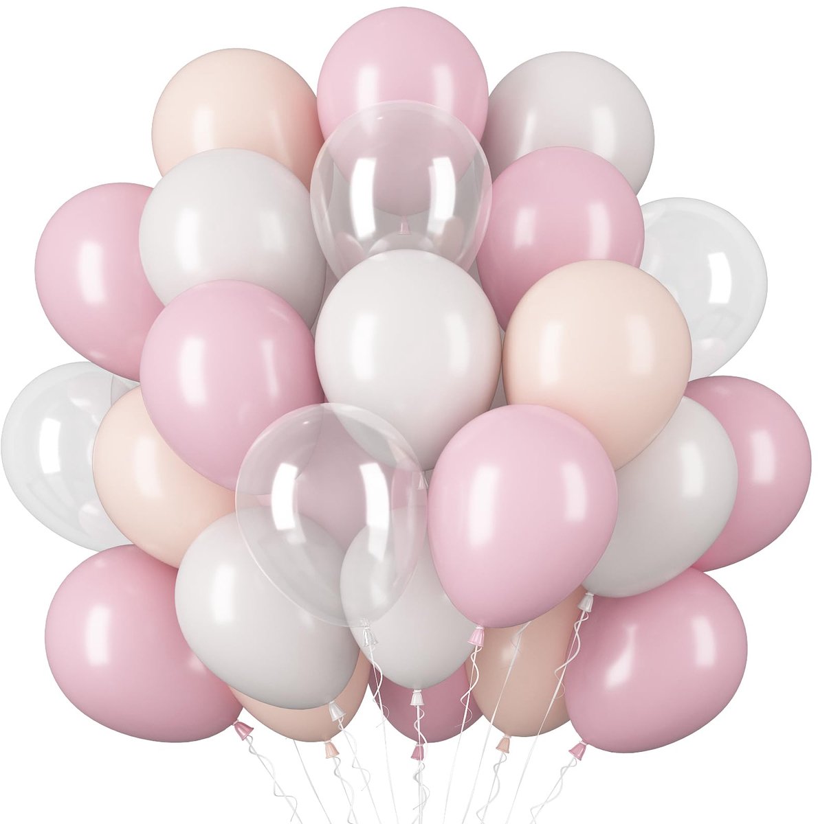 lichtroze en wit, 60 stuks roze beige ballonnen voor verjaardag, 30 cm roze wit latex helium ballonnen, feestballon voor bruiloft, verjaardag, bruidsfeest, afstuderen, feestdecoratie