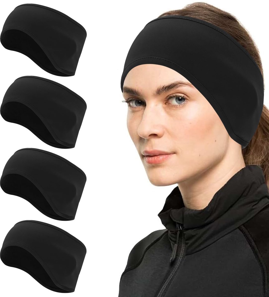 Hoofdband voor dames en heren, winter, 4 stuks, warme fleece, winddicht, sporthoofdband, elastische oorbeschermer, haarband voor fietsen, joggen, hardlopen, wandelen en fietsen