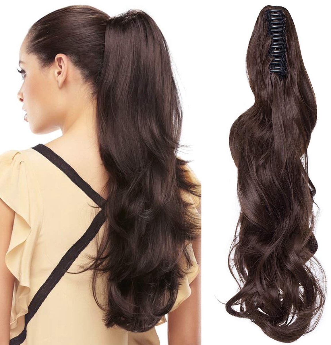 45,7 cm wikkel rond paardenstaart clip in haarverlengingen één stuk lange krullende haarstukken voor vrouwen dames - medium bruin (45 cm-140 g)