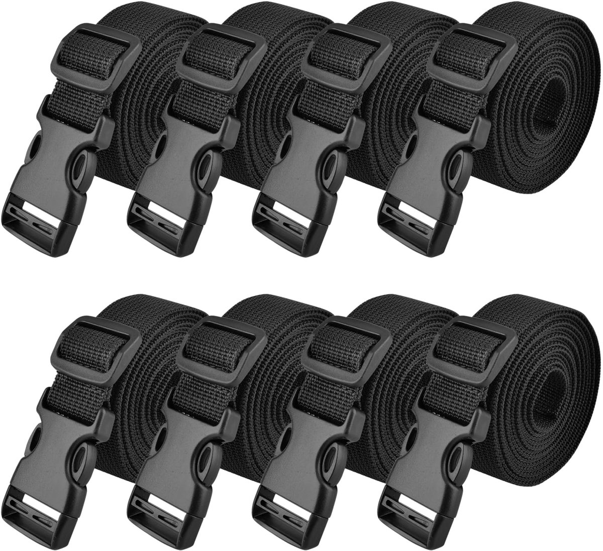 Zwarte nylon riem met verstelbare gespen, 25 mm inpakriemen, 8 stuks (1 m, zwart - 25 mm)