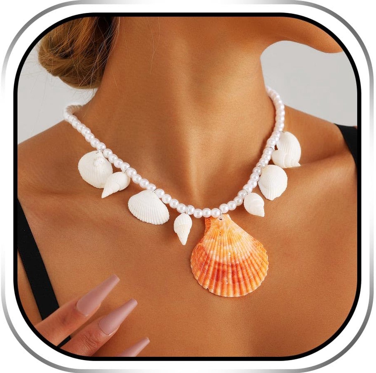 Ketting Strand Parel Kettingen Conch Hanger Ketting voor Vrouwen, Eén maat, Schelp, Schelp, Parel, Geen edelsteen