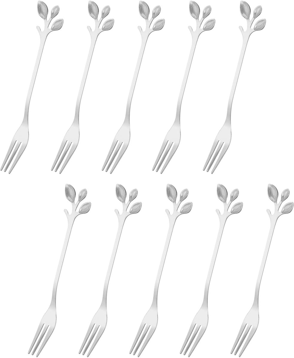 10 stuks roestvrijstalen voorgerechten, vorken, 12 cm, dessertvork, cocktailvork, mini-taartvork, fruitvork voor thuisfeest, zilver