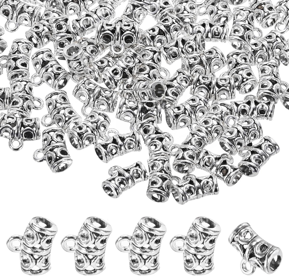 Kraal, 80 stuks spacer kralen bedels houder armband buis kralen hanger voor ketting sieraden doe-het-zelf maken, vintage zilver