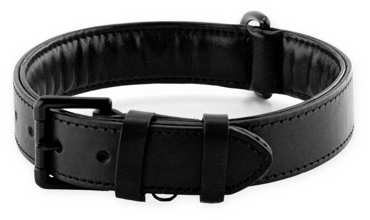 Halsband voor de Hond - Zwart met zwarte stiksels - XL - (56-63 cm) x 3,5 cm – Hondenhalsband