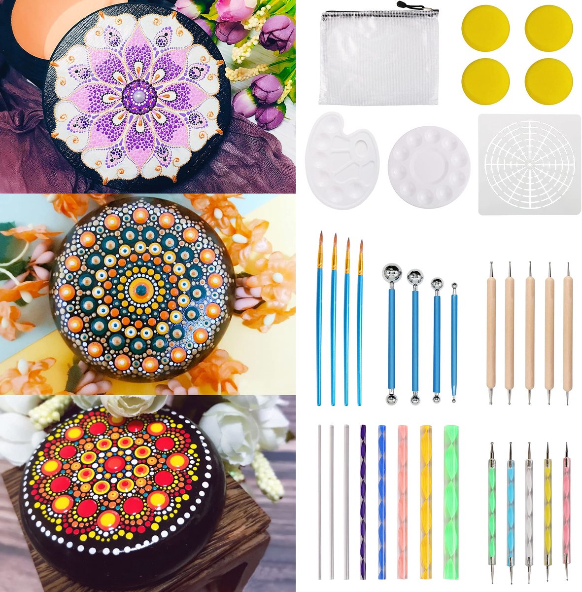 Dotting Tools Set 37-Delig - Sjabloon, Stenen Schilderaccessoires, Dot Painting Tool - Voor Doe-Het-Zelf Tekenen van Rotsschilderingen en Knutseltekeningen