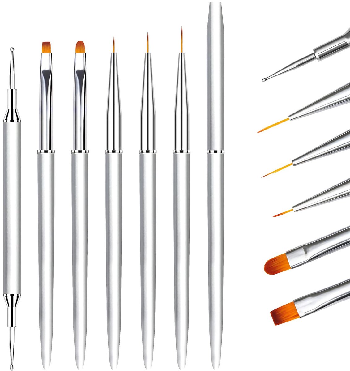 Art Pen Penselen Brush Set voor Gellak Gel Polish met Deksel Dop en Dotting Tool Professional 6 STKS, Liner/Flat/Round/Dot Dun Lijn Pennen Kit with Lid Fijne Borstel