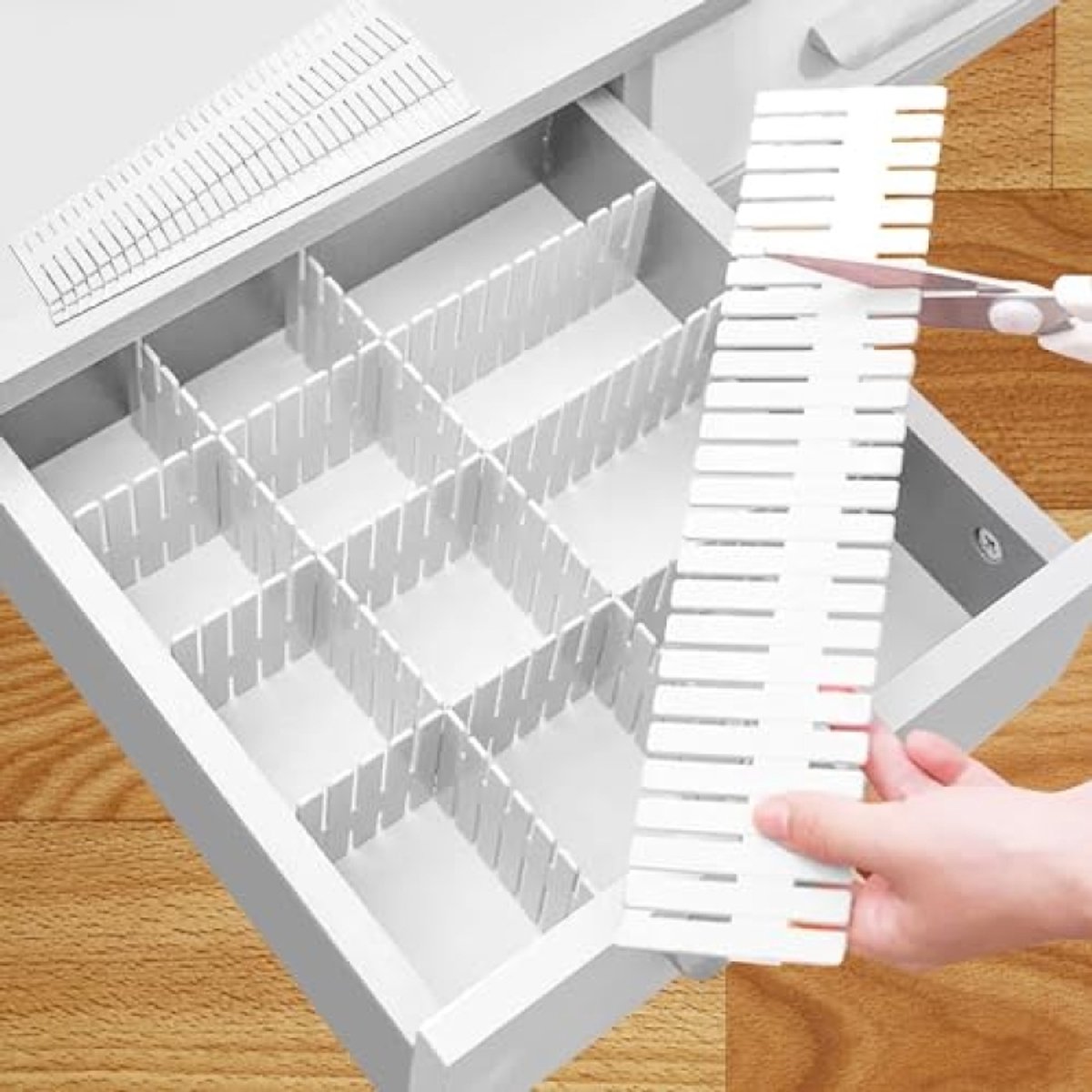 Huis Geluk Lade-organizer 16-delig – Verstelbare ladeverdeler voor keuken, kantoor, slaapkamer & make-up – Wit, 32,4 cm x 7 cm, op maat te knippen