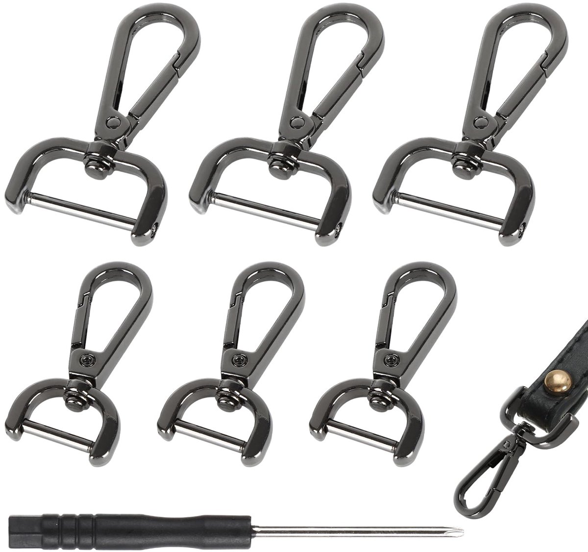 6 stuks karabijnhaken met draaischarnier, 15 mm en 25 mm karabijnhaak, sleutelhanger met schroevendraaier, afneembare karabijnhaak voor tassen, D-ring, karabijnhaak met draaischarnier voor