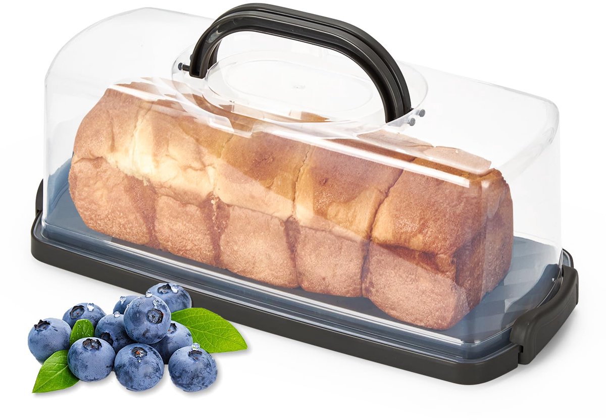 Taartdrager Rechthoekig, Taartcontainer met Deksel en Handvat, Taartdoos voor 33 x 13 x 9,5 cm Broodcake, Taartopslag Container Broodpan, Cadeau voor Kerstmis