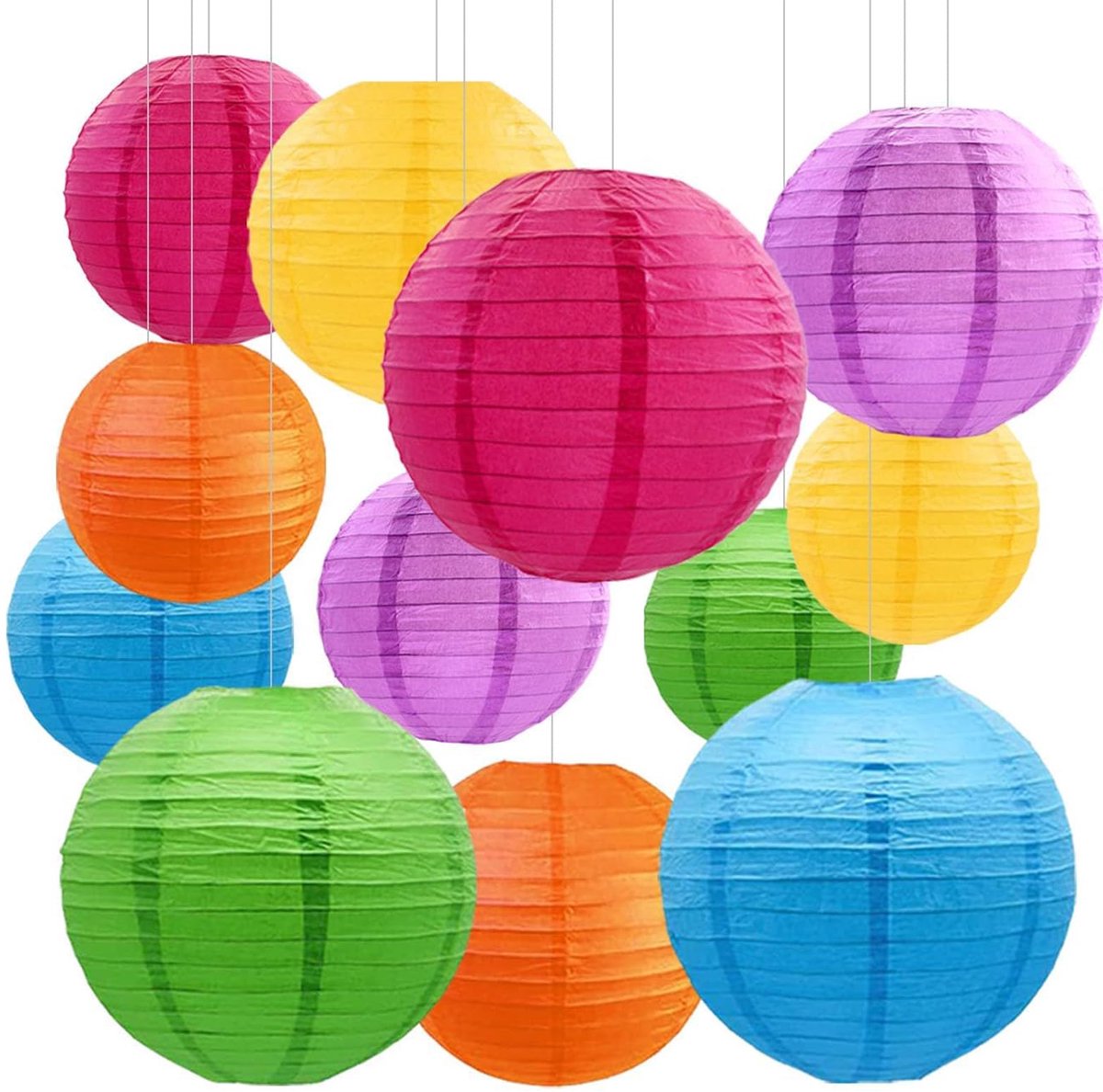 12-delige papieren lantaarns regenboog set - ronde papieren lantaarns voor lampenkap decoratie, bruiloft decoraties, verjaardagsfeestje, tuin feest decoratie - papieren lantaarns partij decor