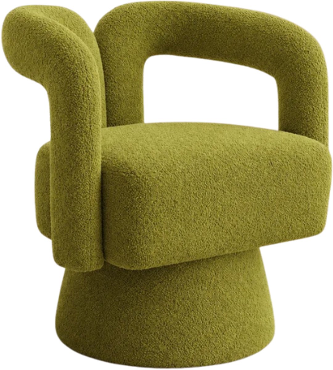 Emvae Fauteuil - Draaistoel 360 Graden - Zachte Bouclé Accentstoel met Ronde Armleuningen - 67x55x74 cm - Olijfgroen