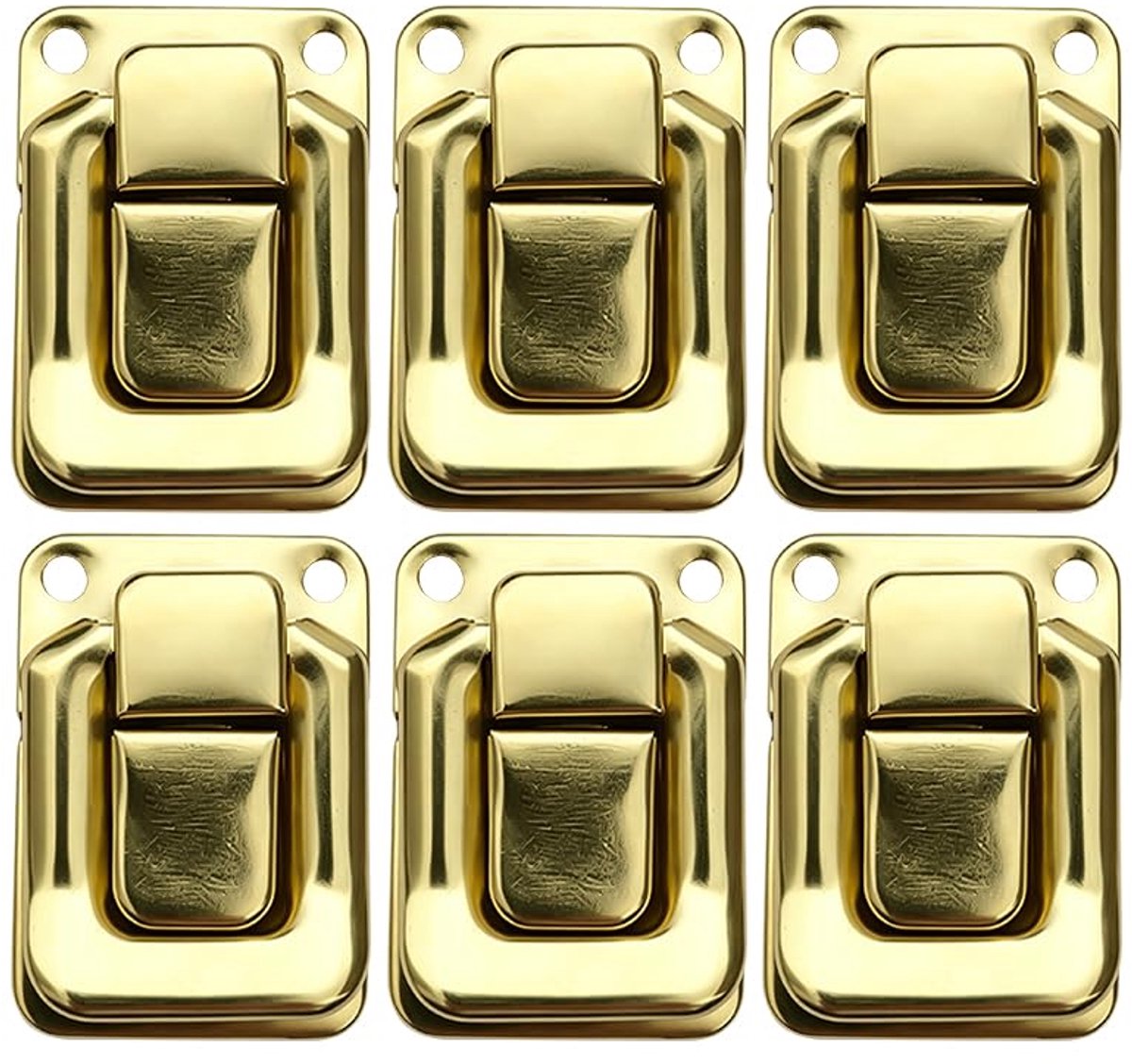 Set van 6 kantelsloten, ijzeren kastsluiting, 25 x 38 mm, goudkleurig, decoratieve grendel voor kasten, kisten, dozen, gereedschapskisten, laden
