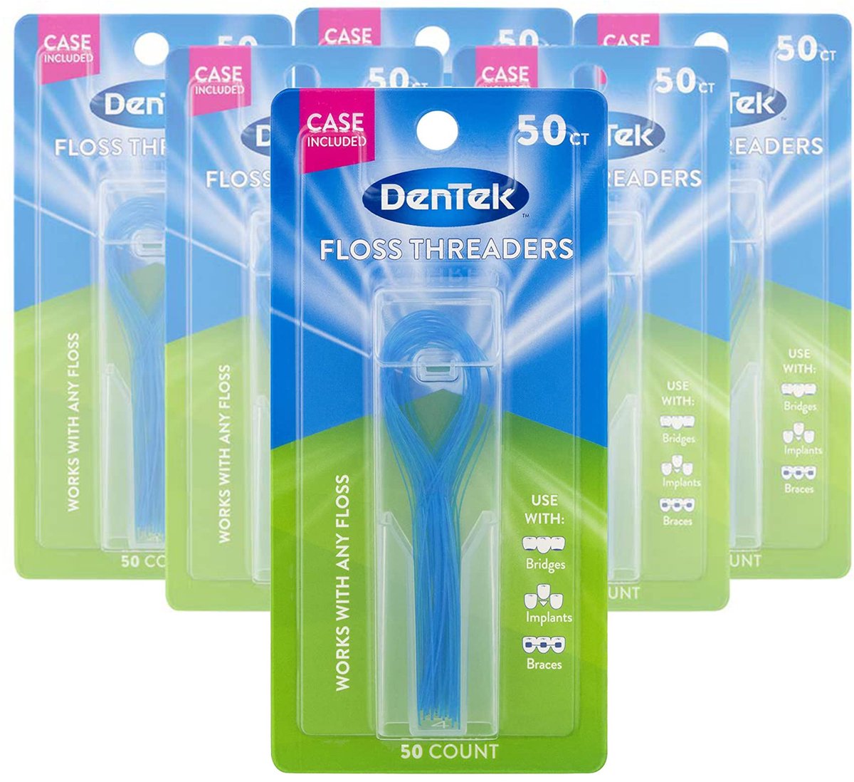 SnelShoppen - DenTek Flosdraad Doorhalers voor Beugels, Bruggen en Implantaten - 50 Stuks (Pack van 6) - Tandverzorging, Mondhygiëne, Makkelijk in Geb