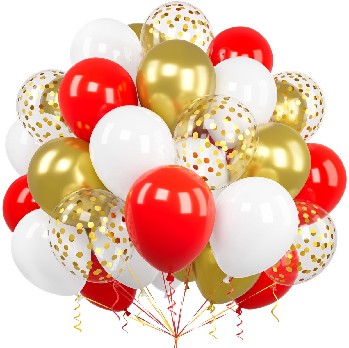 Rode en gouden ballonnen, Ousuga set van 60 stuks 30 cm matte rode witte metallic gouden confetti latex ballonnen voor meisjes verjaardag Valentijnsdag bruiloft bruidsfeest jubileum vrijgezellenfeest