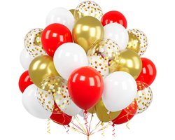 Rode en gouden ballonnen, Ousuga set van 60 stuks 30 cm matte rode witte metallic gouden confetti latex ballonnen voor meisjes verjaardag Valentijnsdag bruiloft bruidsfeest jubileum vrijgezellenfeest