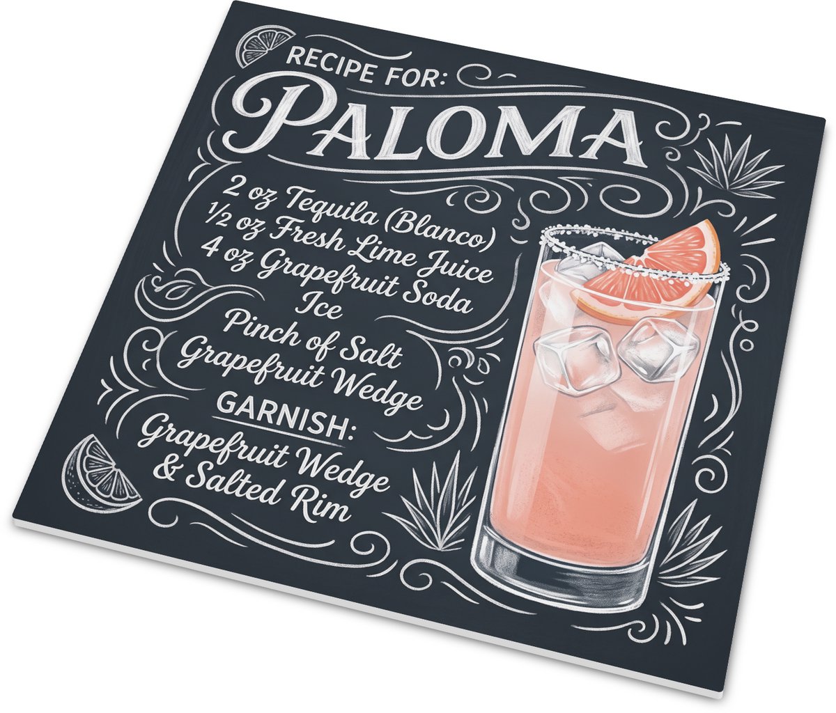 Tegeltje Paloma Cocktail Recept Vintage Krijtbord Look (Thuis)bar Mat Wandtegeltje 15x15 c