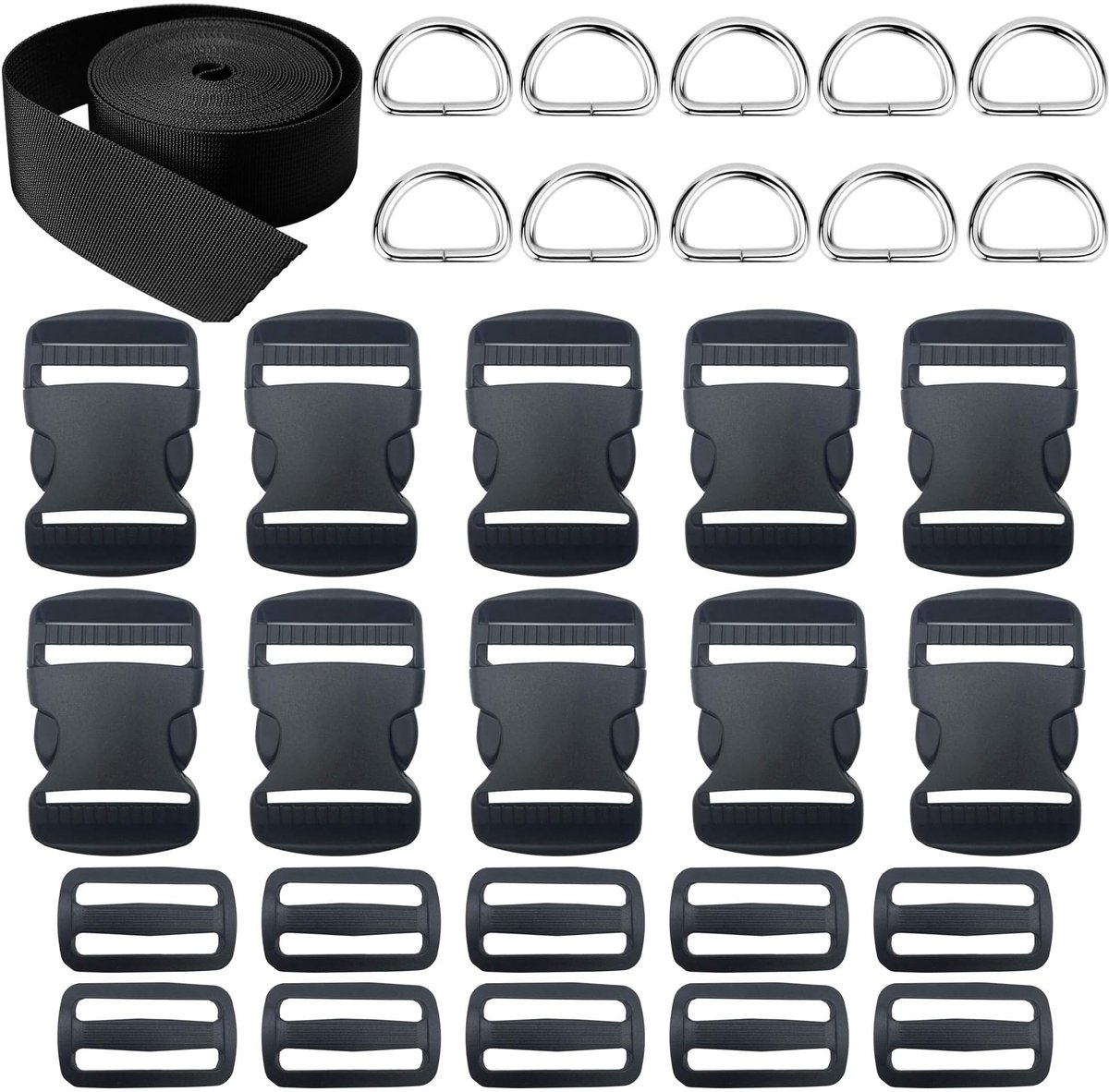 Gespen voor rugzakken, koffers en dierenriemen (38 mm), Zwart, M