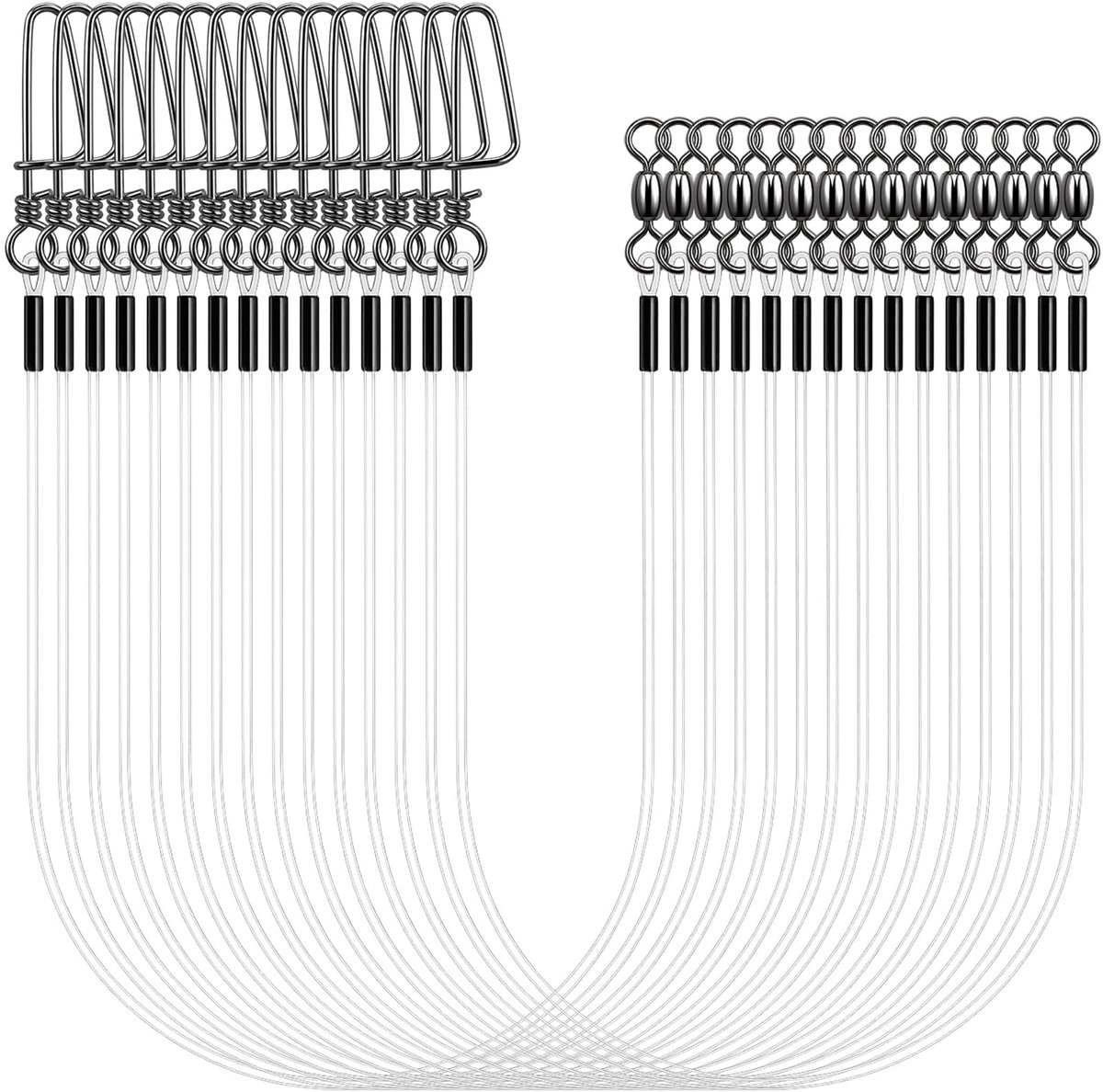 15 stuks fluorocarbon leiders met werveling en karabijnhaak, transparante hengelvoorraad voor snoek, forel, woester, spinleiders voor het vissen, 30 cm