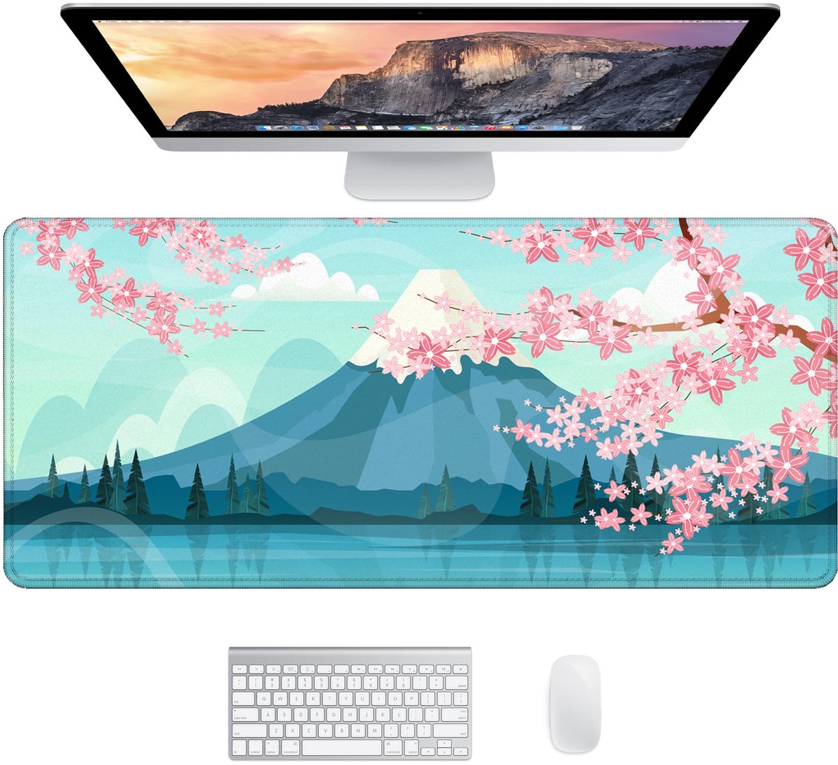 Muismat XXL 900x400 | Large Desk Mat | Muismatten XXL Gaming Bureau Accessoires | Blauw Mouse Pad - 90x40 Mousepad (Berg Fuji)
