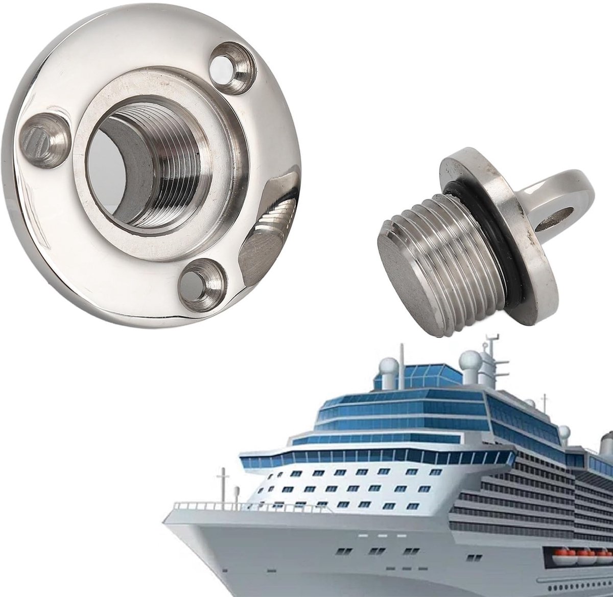 Afvoerschroef, 25 mm, rond, roestvrij staal, afvoeropening voor bootschepen, lensstop, marine, afvoerstop, boot, stekker, wateruitlaat, bootstekker, bootaccessoires, schroefdraad-bootstop