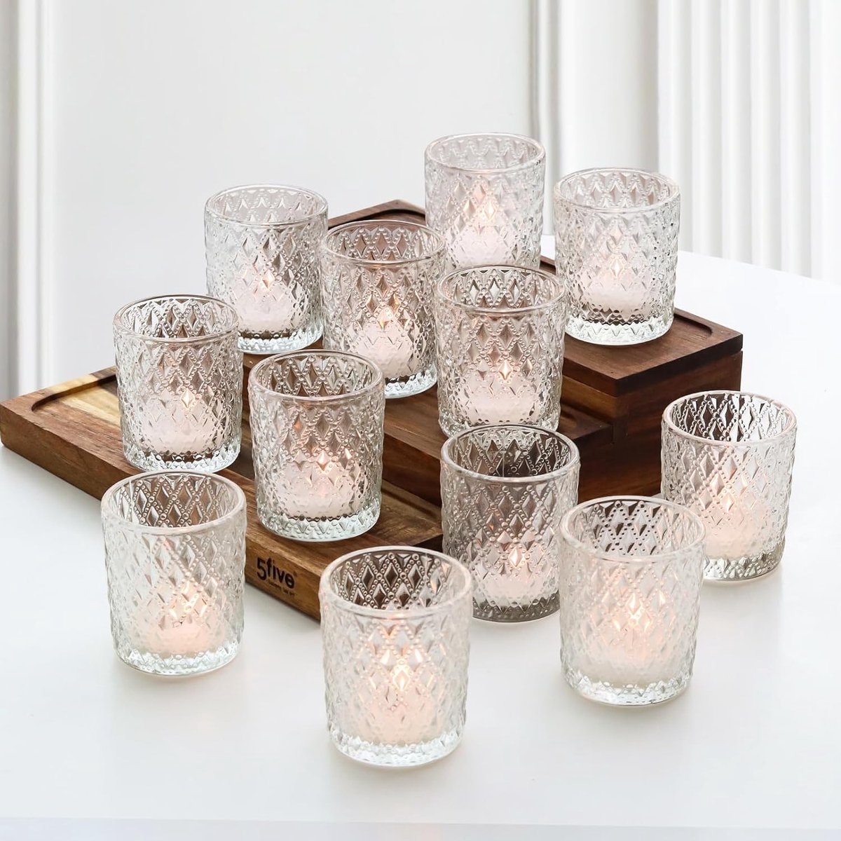 Lichtjeshouders set van 12 - heldere glazen - 5,5 cm diameter - perfect voor feestdecoraties - ShopVlot
