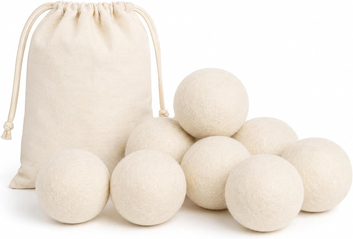 SnelShoppen - Droogballen Wol 8 Stuks 7 cm Herbruikbaar voor Wasdroger met Opbergtas 100% Schapenwol voor Donsjacks Beddengoed Handdoeken en Kleding
