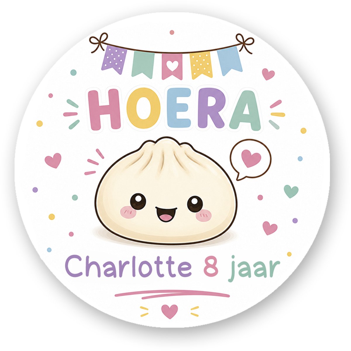 25x Traktatiestickers Dumpling met naam en leeftijd