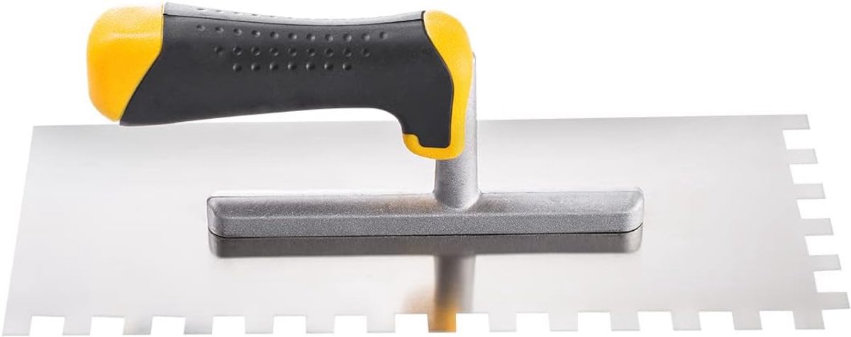 Working Tools getande troffel 12 cm x 28 cm roestvrijstalen spaan met tanden van 6 mm breed. Professionele lijmkam voor kleine tegels en nauwkeurige wandafwerking tijdens renovatiewerkzaamheden.