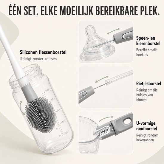 8-in-1 Babyfles Reinigingsset - Flessen Droogrek Baby - Flessen Borstel Reis Set - Flessenreiniger - Siliconen Flessenborstel met Zeepdispenser en Opbergbox — afbeelding 2