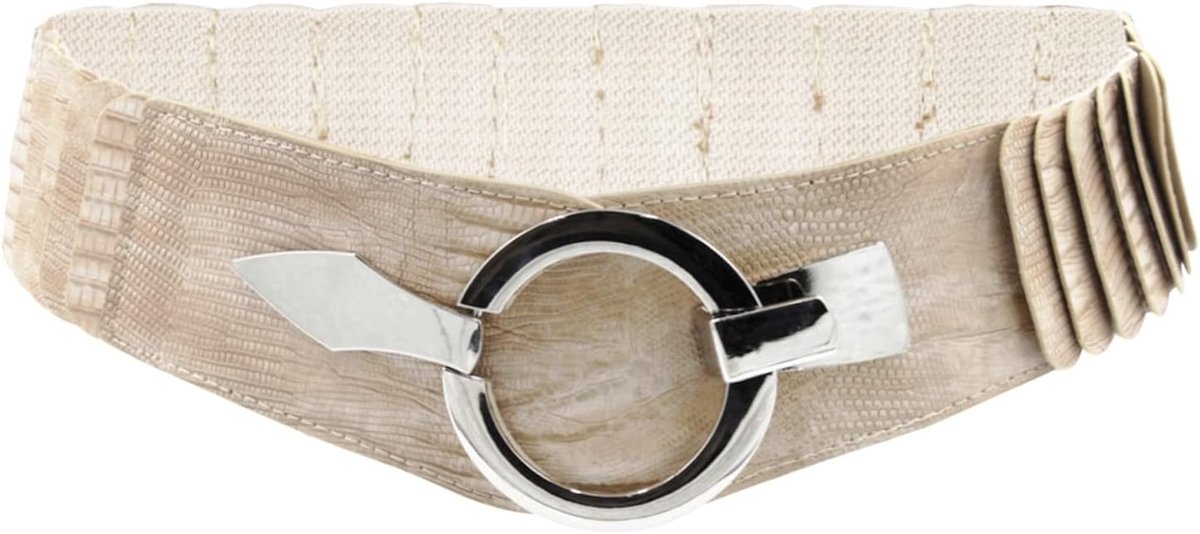 Tailleriem voor dames, elastische riem, 6 cm brede heupriem, zilveren ring, Teal vlokken
